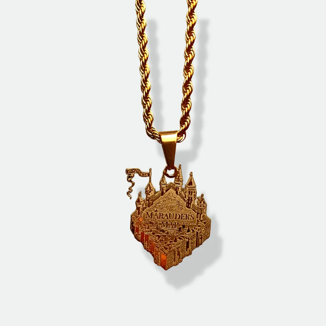 Harry Potter, Marauders Map, Pendant, 18k Gold, Silver, Jewelry, Gift, Fan, Engraved, Customizable