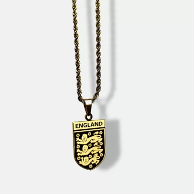 England football pendant, football jewelry, custom engraved pendant, England football crest necklace, football fan jewelry, personalized football pendant, England team pendant, football supporter jewelry, 18k gold-plated, football keepsake