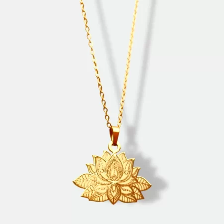 Gold,Lotus flower,Pendant,Necklace,Engraved,Breathe,Mindfulness,Yoga,Yoga jewelry,Mindfulness jewelry,Lotus flower jewelry,Engraved jewelry,Yoga gift