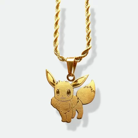 18k gold plated, collectible item, custom message, Eevee gift, Eevee pendant, Eevee-themed necklace, elegant pendant, engraved name, fashion-forward pendant, fashionable accessory, gift for Pokemon lovers, high-quality pendant, jewelry, necklace, personalized pendant, pokemon fan, pokemon jewellery, pokemon jewelry, Pokemon merchandise, Pokemon-inspired jewelry, premium craftsmanship, silver plated, statement piece, stylish accessory, trendy pendant, unique design.