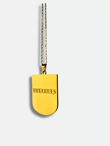 Gold-plated pendant with custom engraving of Kanye West's "Vultures" lyrics and album tracklist
