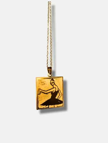 Kanye West pendant with 'My Beautiful Dark Twisted Fantasy' design, available in 18k gold and silver plating, featuring custom engraved lyrics and album tracklist