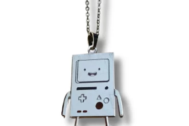 BMO pendant from Adventure Time in gold & silver with engraved details.