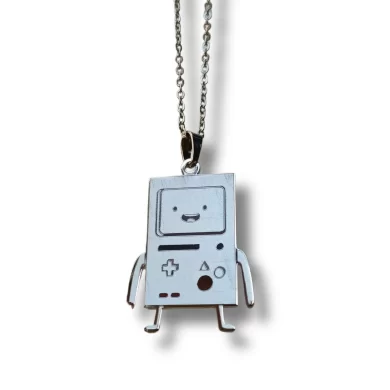 BMO pendant from Adventure Time in gold & silver with engraved details.