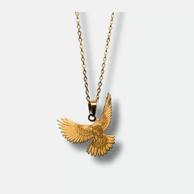 Gold dove pendant with engraved Bible verse from Matthew 3:15-17.