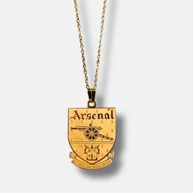 Gold-plated Arsenal pendant with retro club crest & cannon emblem, perfect for lifelong Arsenal FC supporters.